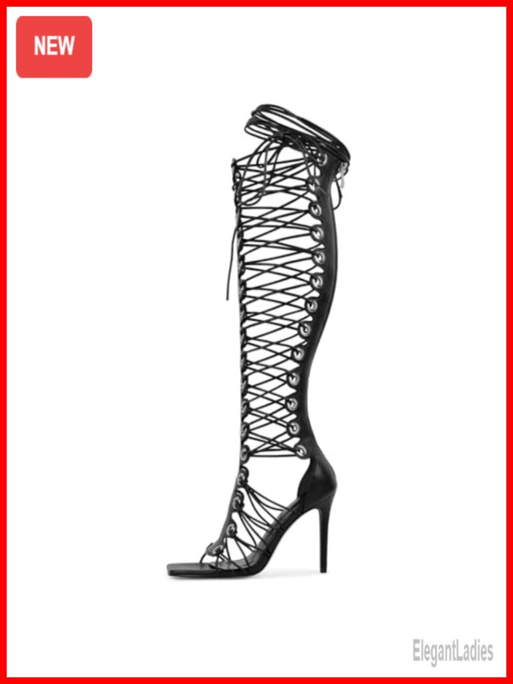 Gladiator Sandals High Heeled Open Toe Lace Up Knee High Bootie Adjustable